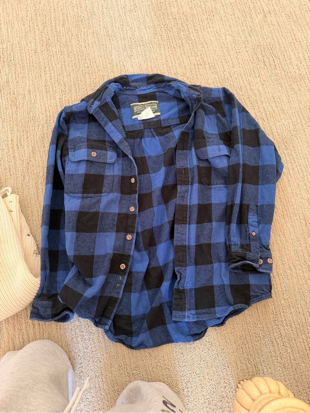 Field & Stream Blue and Black Plaid Button-Down Shirt